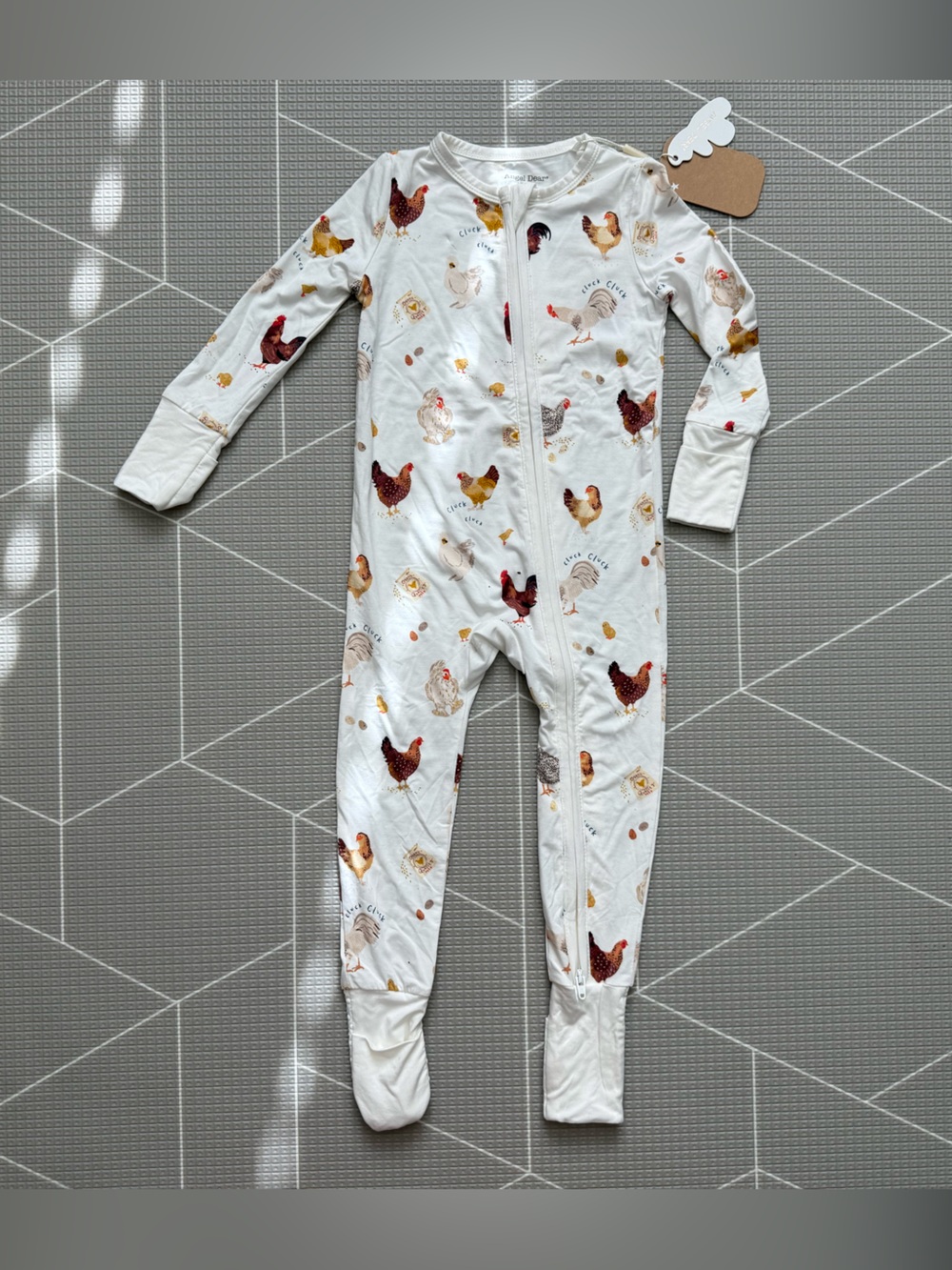 Angel Dear|Baby gender neutral Bamboo White Chicken Print Pajamas footies,Farm• - Picture 2 of 15